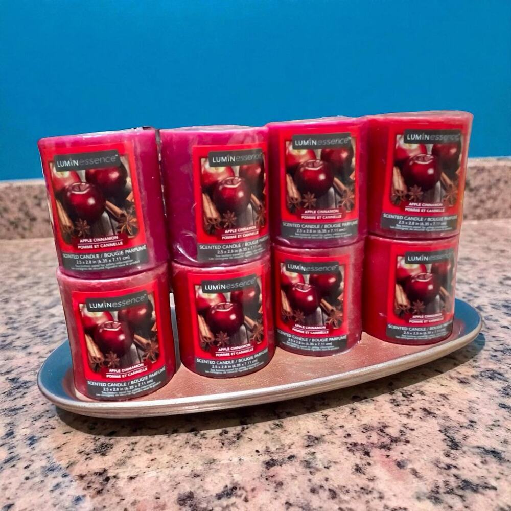 Luminessence Apple Cinnamon Scented Pillar Candle Lot 8 Red Holiday Home Gift